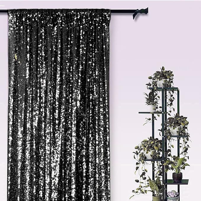 Black Sequin Backdrop Curtains 1 Panel 10FTx10FT Wedding Photo Backdrop Drapes Glitter Birthday Bridal Party Curtains Sparkle Background Party Decor Curtains