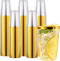 JOLLY CHEF 200 Pack 12 oz Gold Plastic Cups Elegant Gold Rimmed Disposable Cups Heavy-Duty Party Cups for Wedding & Party