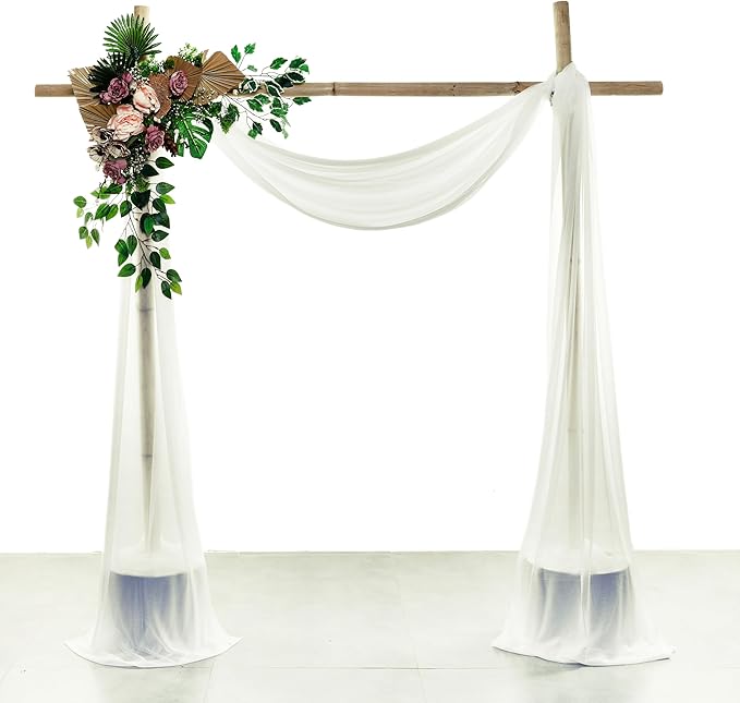VDS Pack of 2 Panel (30 Inch X 30 Feet) Wedding Arch Draping Fabric Sheer Chiffon Fabric Drapery for Wedding Ceremony Reception Swag Backdrop Canopy Chuppah ARBO Altars Decoration (Ivory)