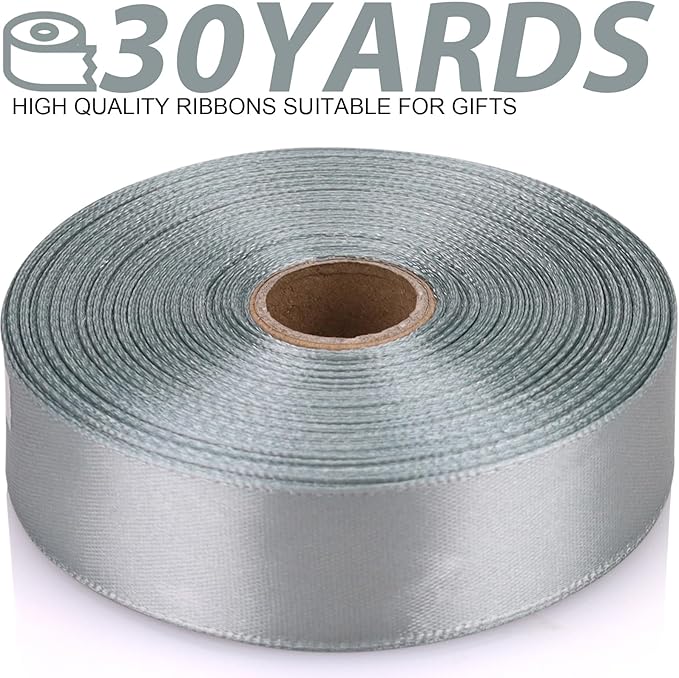 Silver Ribbon 7/8 Inch 30 Yards Satin Craft Ribbon-Single Face Polyester Ribbon for Handmade Roses,Gift Wrapping,Timeless Flower,Bouquets,Wedding and Party Decoration