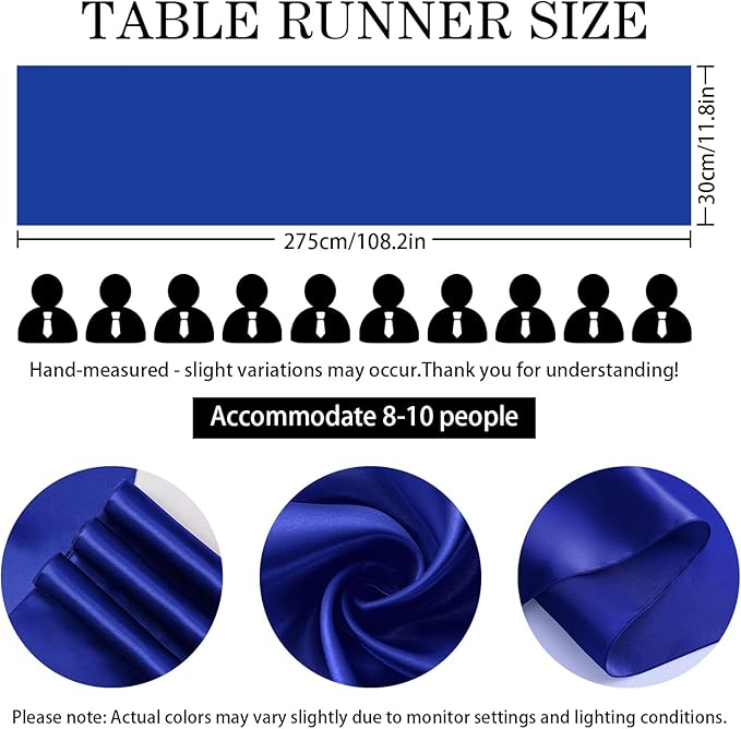 SHEJIZE 2 Pack Royal Blue Satin Table Runner 12x108 Inches Long, Bright Silky Smooth Satin Table Runner Table Decor for Wedding Banquet Christmas Prom Event Birthday Party