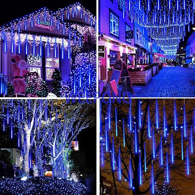 Christmas Lights Outdoor 32 Tubes 768 LEDs Meteor Shower Lights UL Certified Snow Falling Rain Drop Icicle String Light for Xmas Tree Halloween Decorations Wedding Party Garden Decor, Blue