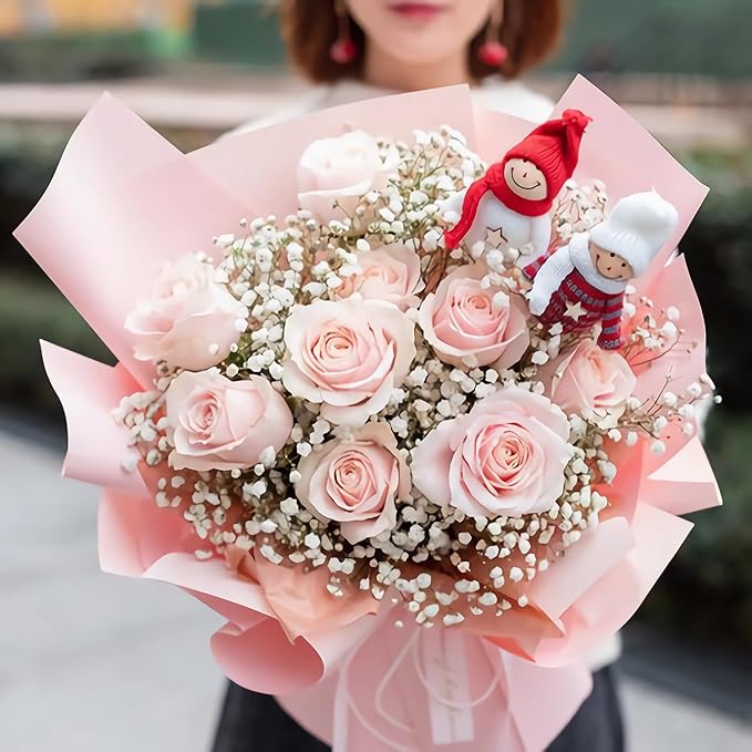BLEUM CADE 16Pcs Artificial Flowers Fake Roses with Stems, Pink Boxed Foam Roses for DIY Bouquets Centerpieces Wedding Party Arrangement Bridal Shower Decor