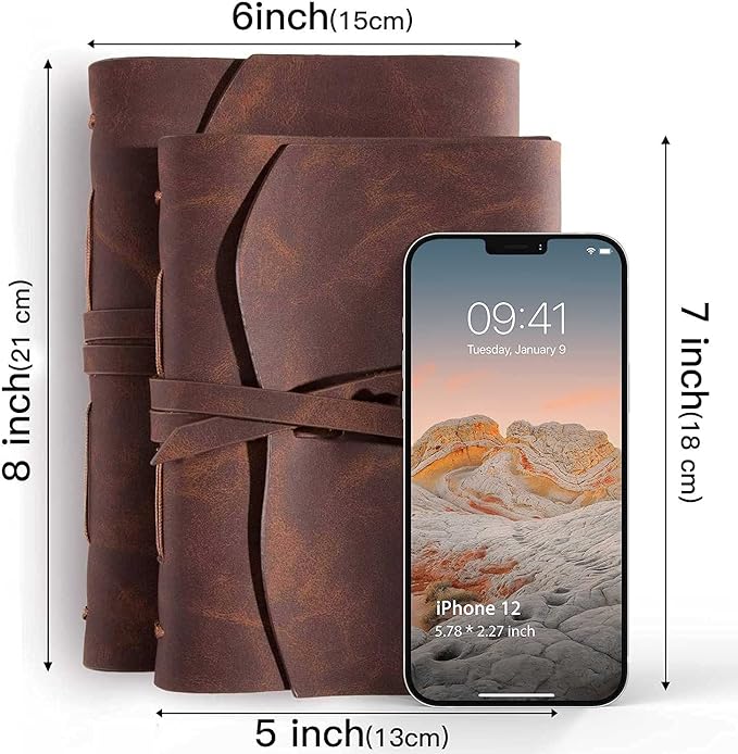 Leather Bound Journal for Men/Women, Rustic Vintage Handmade Large Writing Notebook with 240 Kraft Lined Pages(5x7 inches), Business/Travel Daily Notepad Sketchbook Gift - Brown