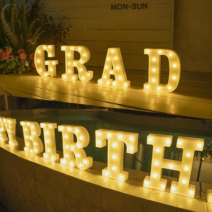 Foaky Rechargeable LED Letter Lights Sign Marquee Light Up Letters Sign for Night Light Wedding/Birthday Party Christmas Lamp Home Bar Decoration (L)