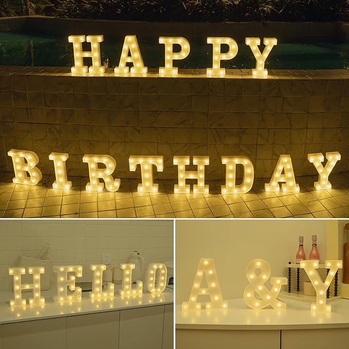 Foaky Rechargeable LED Letter Lights Sign Marquee Light Up Letters Sign for Night Light Wedding/Birthday Party Christmas Lamp Home Bar Decoration (F)