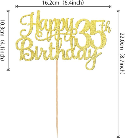 1 PCS Happy 35th Birthday Cake Topper Gold Glitter Cheers to 35 Years Birthday Cake Pick 35 Fabulous Cake Decoration for Happy 35th Birthday Theme Party Decorations Supplies