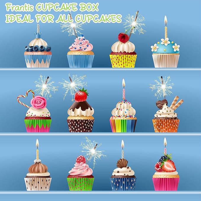 Individual Cupcake Boxes 4x4x5 Inches Disposable Pastry Tray Boxes, With Window Insert and Handle, Perfect for Parties, Birthdays, Bakery Wrapping and Events Containers (Green-50Pack)