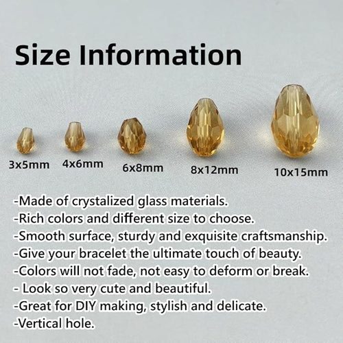 130pcs 6x8mm Teardrop Crystal Glass Beads for Jewelry Making, Faceted Vertical Hole Teardrop Glass Spacer Beads for Wind Chimes Bracelet Earring Necklace DIY Craft(Gold Champagne)