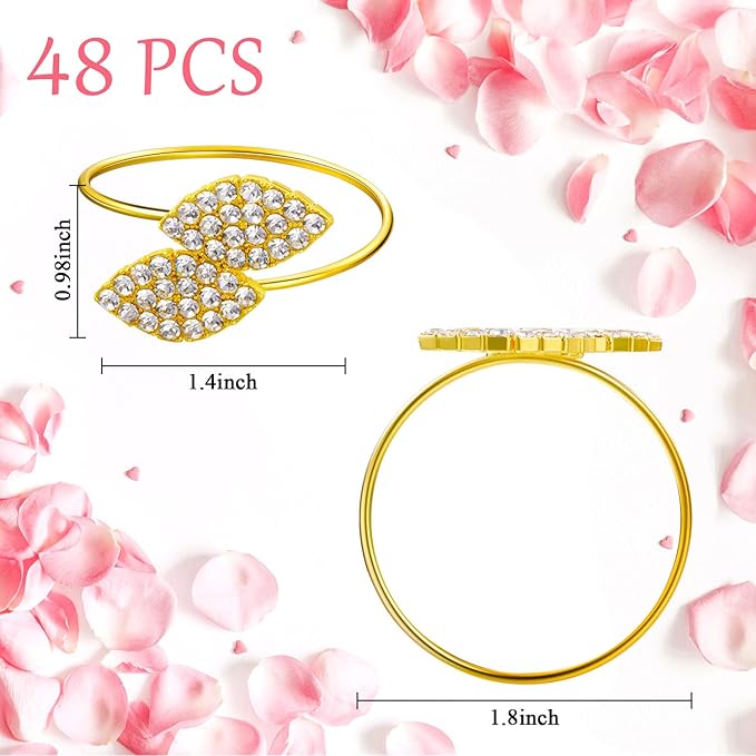 Hotop 100 Pcs Napkin Rings Gold Table Decorations, Elegant Bling Leaves Napkin Rings, Rhinestone Guest Towels Buckle for Wedding Gold Party, Thanksgiving Christmas Dinner Banquet Table Decoration