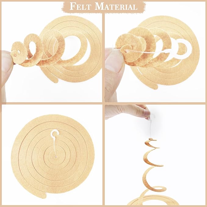 36Pcs Sage Green Hanging Swirl Decoration Olive Green Tan Brown Cream Neutral Felt Swirl Streamer Spiral Ceiling Garland for Greenery Safari Jungle Woodland Birthday Baby Shower Wedding Party Supplies