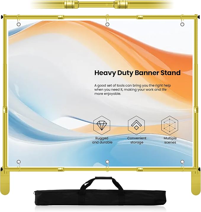 Jiang&Rong 10x10ft Heavy Duty Backdrop Stand Kit - Adjustable Step and Repeat Photo Banner Stand for Photography, Trade Shows, Photo Booths, Events(Golden)