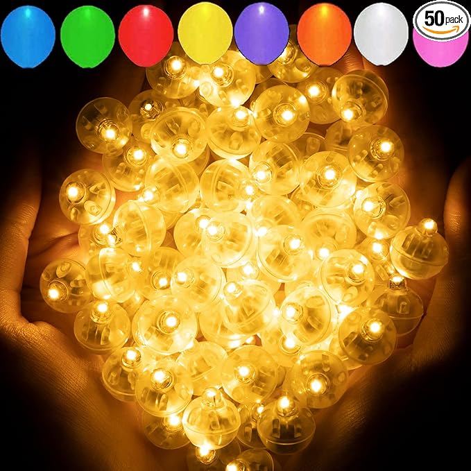Aogist 50pcs Warm White Balloon Lights,Long Standby Time Waterproof Mini Light,Battery Powered,Round LED Ball Lamp for Latex Balloon Paper Lantern Party Wedding Festival Christmas Halloween Decorative