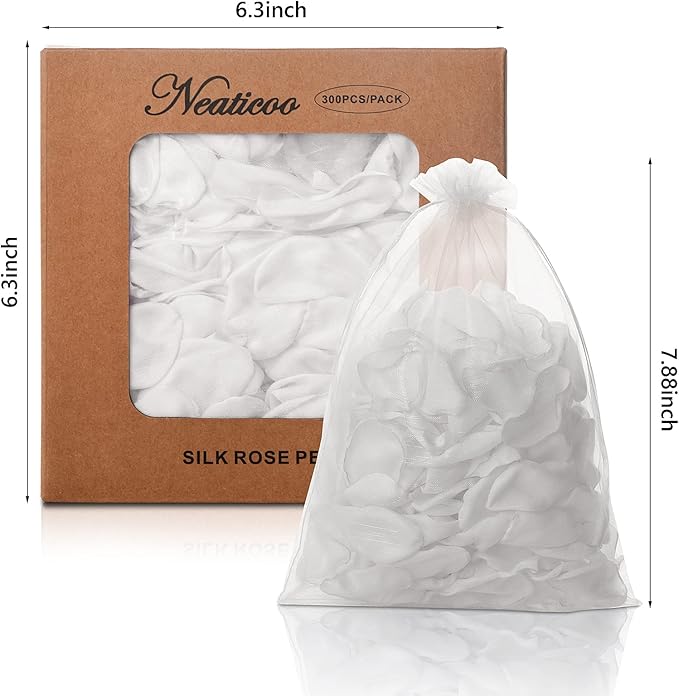 Artificial White Rose Petals 300pcs Silk Rose Petals Fake Flower Petals for Wedding Flower Girl Basket Valentines Day Anniversary Proposal Ceremony Romantic Night Party Decoration (White)
