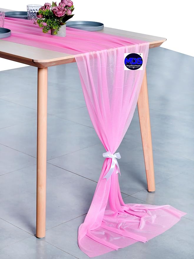 MDS Halloween Chiffon Table Runner - 12 Pack, 29 x 170 Inches, 14ft Each - Sheer Spooky Table Runners for Haunted House Parties, Trick-or-Treat Tables, Witchy Décor, Wedding & Events - Bubblegum Pink