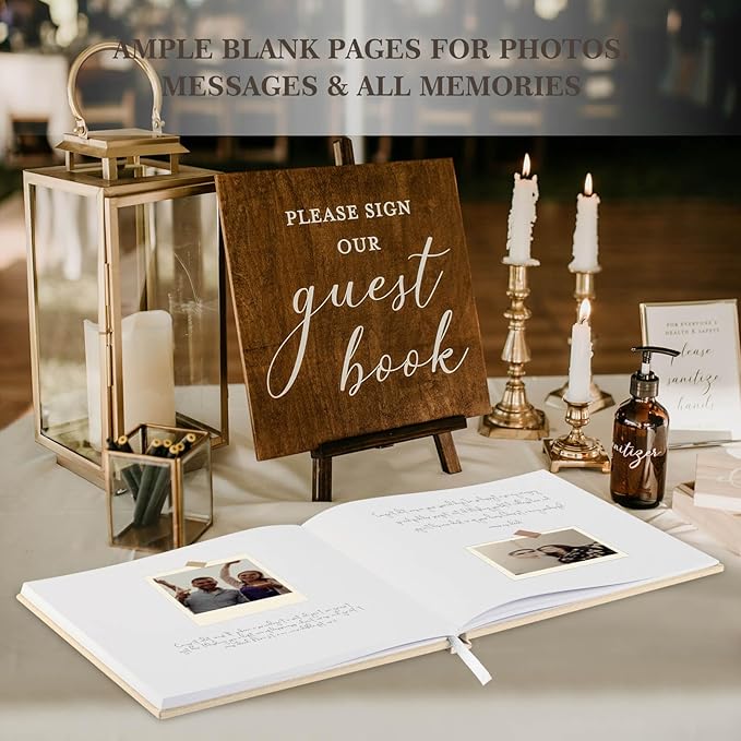 Lanpn Wedding Guest Book 2025 - Linen Hardcover Polaroid Guestbook Wedding Reception with 108 Blank Pages for Sign in and Photos - Guest Book for Wedding Bridal Shower Baby Shower Party (Pink)