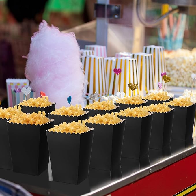 200 Pcs Popcorn Boxes Mini Paper Popcorn Box Cardboard Popcorn Container for Party Disposable Snack Candy Popcorn Bags Popcorn Holder for Birthday Wedding Decoration, 2.2 x 4.2 x 3 Inches (Black)