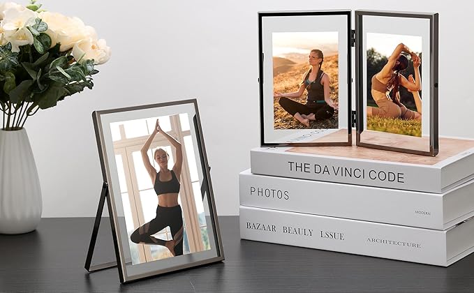 5x7'' Metal Black Double Floating Frame For Photo Sizes 2x3'', 3.5x 5'',For Tabletop/Shelf Photo Frame, Classy Gift for Wedding, Christmas,Birthady,Home or Office Decor.