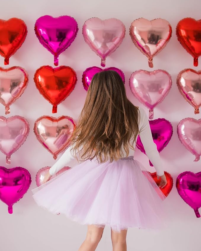 10pcs Fluorescent Pink Heart Balloons - 18 Inch Hot Pink Heart Shapes for Baby Shower, Wedding, Valentine's Day Decorations