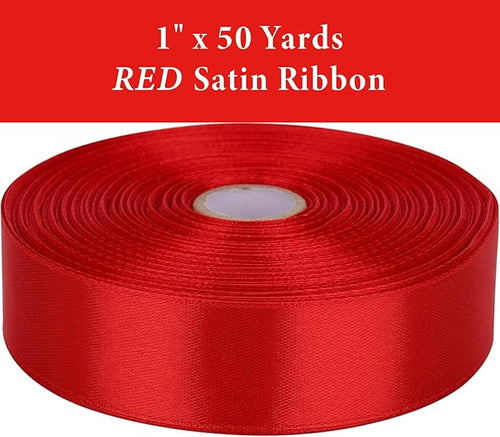 1" x 50 Yards Red Satin Ribbon Single Faced Fabric Ribbons for Gift Wrapping, Crafting, Bows Making, Flower Bouquet, Wedding, Home Decor