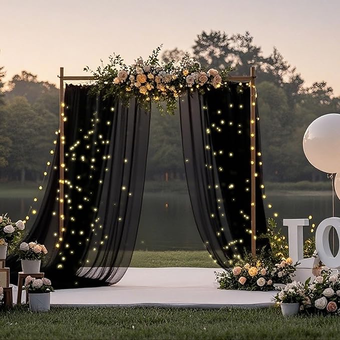10×10ft Tulle Backdrop Curtains with Lights String - 300LED Fairy Lights Sheer Curtain Backdrop for Weddings Baby Shower and Birthday Party Decorations(4 Panels 5×10ft)