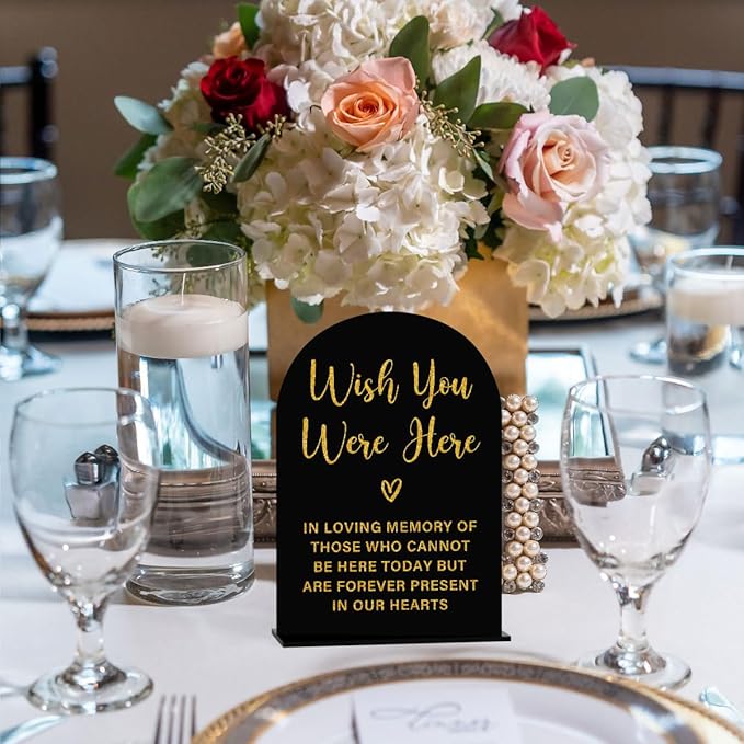 Acrylic Wedding Sign, Bridal Shower Decorations, Wish You Were Here Sign for Ceremony, Modern Font Table Signs, Acrylic Table Top Signs for Wedding Reception and Event Party (Black Gold)