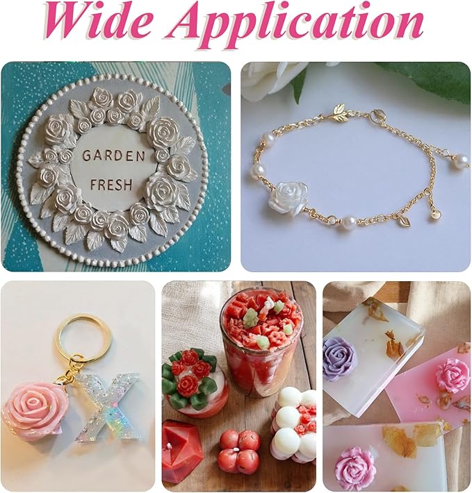 4 Pcs Rose Flower Silicone Molds, Fondant Cake Flower Mold Silicone Polymer Clay Molds Rose Clay Mold for Cupcake DIY Crafts Cake Decoration Roxjaejae