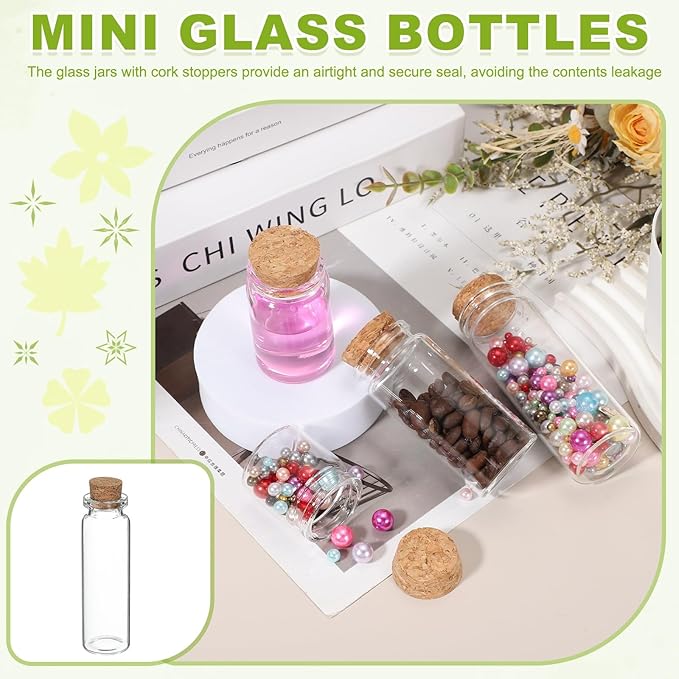 uxcell 10Pcs Mini Glass Bottles with Cork Stoppers, 15ml Small Clear Bottles Glass Empty Jars Vials for DIY Crafts Party Wedding Decor Favors