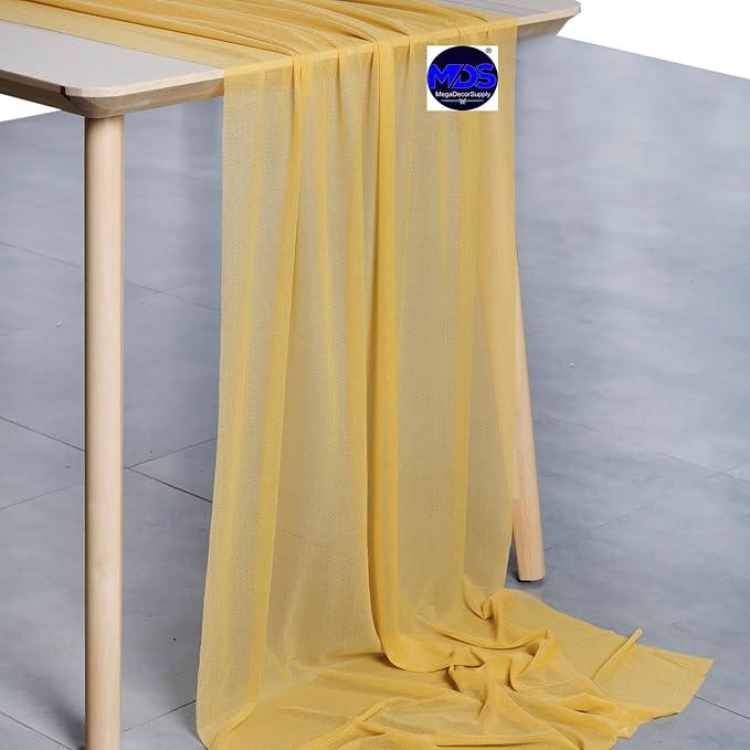 MDS Halloween Chiffon Table Runner - 12 Pack, 29 x 170 Inches, 14ft Each - Sheer Spooky Table Runners for Haunted House Parties, Trick-or-Treat Tables, Witchy Décor, Wedding & Events - Gold