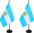 WXTWK 2 Pack Argentina Flag Argentina Deluxe Desk Flag Set - Mini Small Argentinian Table Office Flags with Black 12" Solid Pole Stand Base Classroom Meeting Desktop Decorations