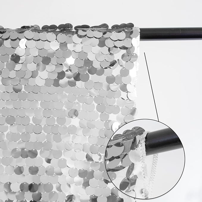 JYFLZQ Silver Payette Sequin Backdrop Curtains 8ft x 8ft 1 Panel Shimmer Wall Backdrop Big Sequin Background Thick Glitter Photo Booth Backdrops for Birthday Christmas Wedding Parties
