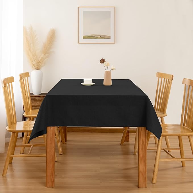 Hiasan Faux Linen Rectangle Tablecloth - Wrinkle and Stain Resistant Washable Table Cloth for Kitchen Dining Room Holiday Table Cover for Party Dinner, Black, 54 x 80 Inch