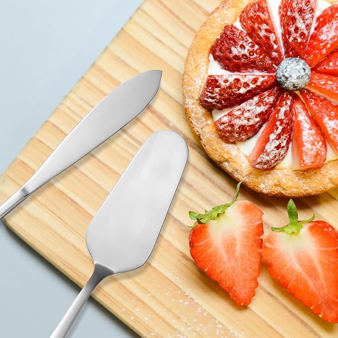 Cake Knife and Server Set with 6 Cake Forks Heavy Duty Thickened 18/0 Stainless Steel Pie Spatula with Comfortable Handle Cake Cutting Set for Wedding (Silver)