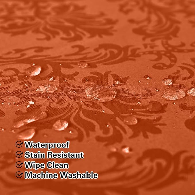 Jacquard Tablecloth Rectangle 60 x 102 Inch, Spill Proof Washable Damask Autumn Table Cloth, Polyester Table Cover for Fall, Harvest, Thanksgiving, Holiday, Rusty/Orange