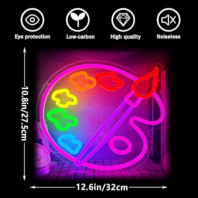 Paint Palette Neon Sign Art Studio Room Led Lights Dimmable Led Signs for Bedroom, Light Up Signs for Art Classroom Studio Drawing Room Paint Party Decorations