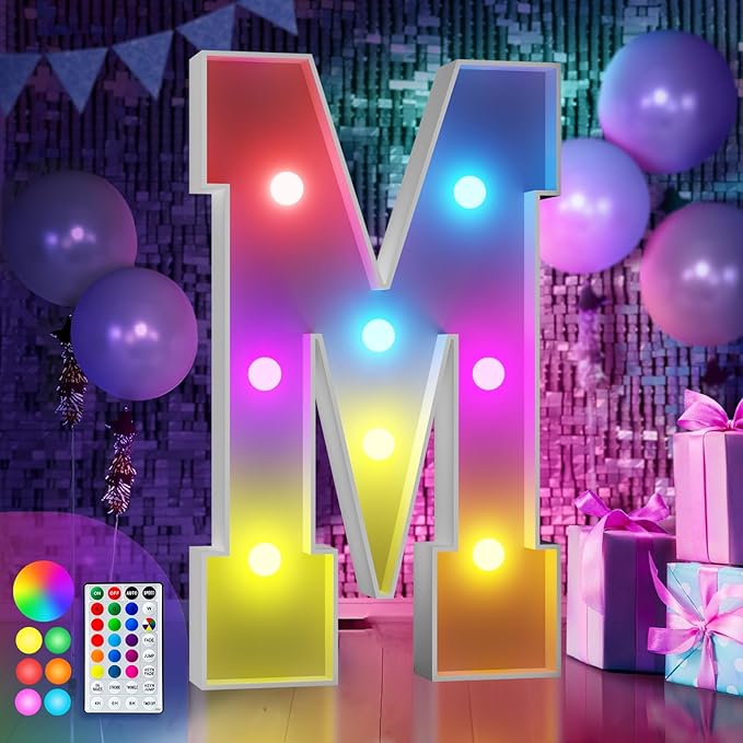 imprsv 3FT Colorful Marquee Light Up Letters M, 18 Colors Large Light up Letters Alphabet Sign with Remote, Big Marry Me Sign, Birthday Party Decorations Baby Shower Anniversary Wedding Decoration