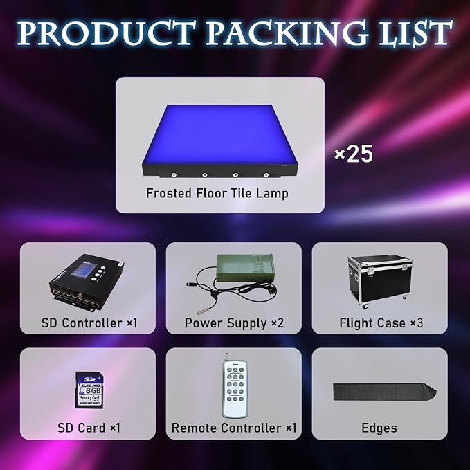 Dance Floor Stage Lights-Tempered Glass with Flight Case - RGB Color Changing Lights for Wedding, Party, Club - Non-Slip (RGB-Magnetic, 12 * 12 FT)