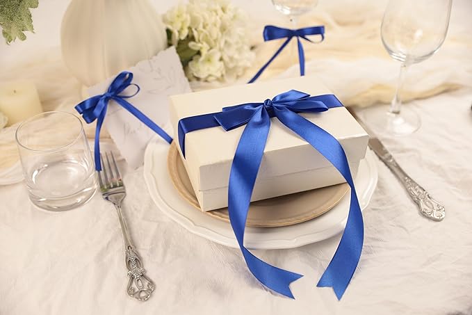 Dark Royal Blue Satin Ribbon 1 inch X Continuous 50 Yards, Single Face Polyester Ribbon Perfect for Gift Wrapping, Flower Bouquet, Wedding Decor, Crafts, Bow Making, Sewing and More