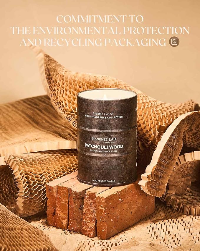 M&SENSE Patchouli Wood Scented Candles Natural Non Toxic, Aromatherapy Candle for Stress Relief Meditation Relaxing, Housewarming Gifts for Women Men, 11.3oz 70 Hour Long Burning