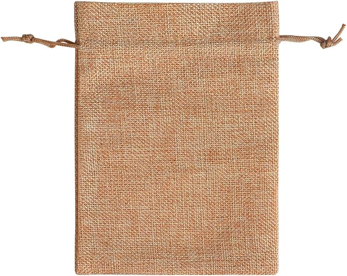 Lucky Monet 25/50/100PCS Burlap Gift Bags Wedding Hessian Jute Bags Linen Jewelry Pouches with Drawstring for Birthday, Party, Wedding Favors, Present, Art and DIY Craft (50Pcs, Coffee, 4” x 6”)