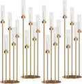 42.5'' Floor Candelabra 5 Arm Candelabra Centerpieces for Tables Gold Candle Sticks Holder 4 Set Tall Metal Candlestick with Acrylic Lampshades for Home Christmas Party (Round)