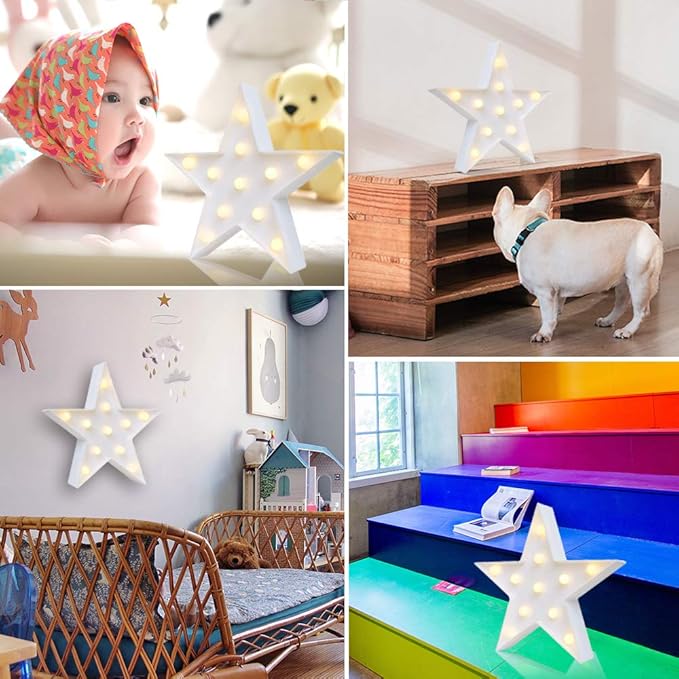 LED Marquee Star Sign Night Light, Battery Operated Star Shaped Desk Table Lamp for Kids, Baby, Child, Girl Gift, Nursery Room, Wall Decor (White)