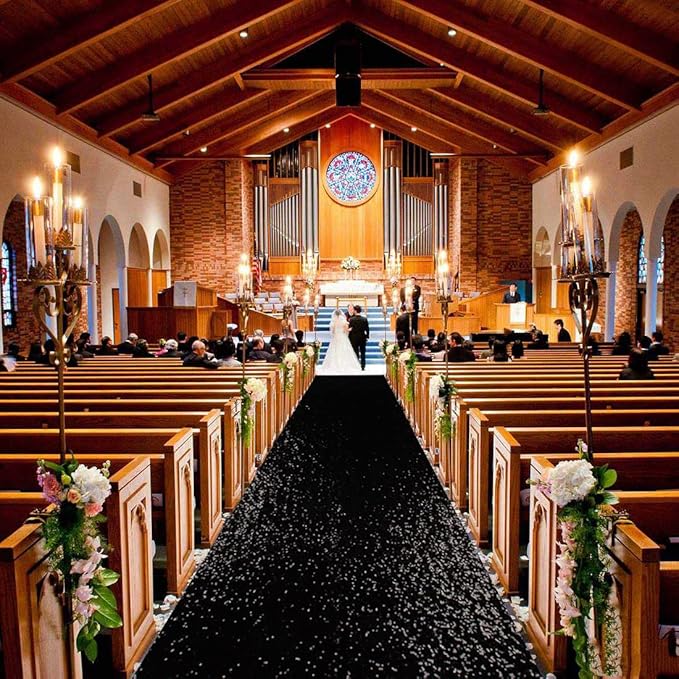 ShinyBeauty 2FTx15FT Black Sequin Glitter Aisle Runner | Sparkle Carpet for Weddings, Proms, Parties, Black Runners Rug