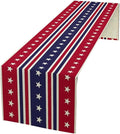 4th of July Table Runner, USA Flag Stars Stripes American Independence Day Red Blue White Stars Lines Print Table Cover for Farmhouse Kitchen Indoor Outdoor Home Party, 13x90inch