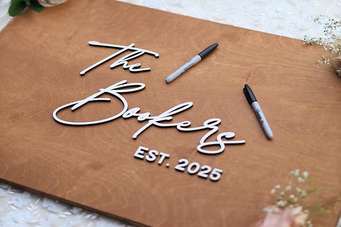 Personalized Last Name Guest Book, Unique Guest Book Sign, Custom Alternative Guest Book, Wooden Guest Book, Wedding Ceremony Guestbook Sign (Design 1)