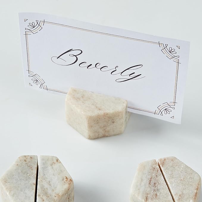 Marble Hexagon Place Card Holders, Exquisite Marble Photo Display Stands, 4 Piece Handmade Creative Card Stands, Multi-Use Place Sign Holders for Event Decor,Dinner Party and Wedding