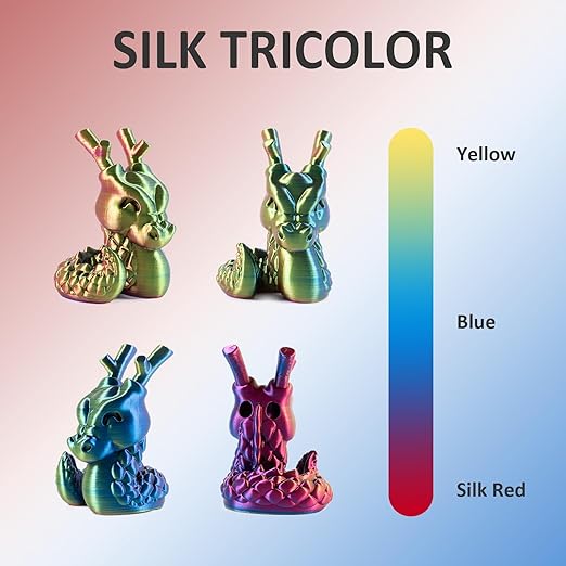 Geeetech 3D Printer Silk PLA Tri-Color Filament, Metal-Like Shiny Silk Filament 1.75mm 1kg (2.2lbs) Spool, Dimensional Accuracy +/- 0.02 mm, Tri-Color Red Yellow Blue