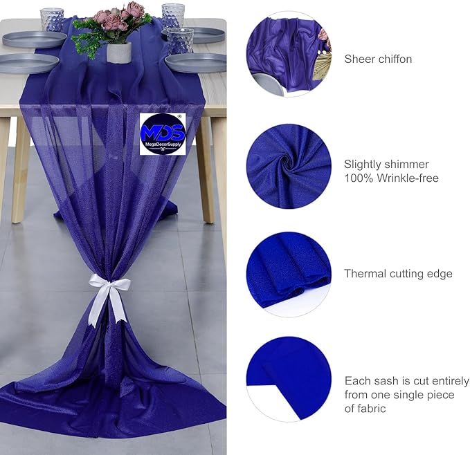MDS Halloween Chiffon Table Runner - 12 Pack, 29 x 170 Inches, 14ft Each - Sheer Spooky Table Runners for Haunted House Parties, Trick-or-Treat Tables, Witchy Décor, Wedding & Events - Royal Blue