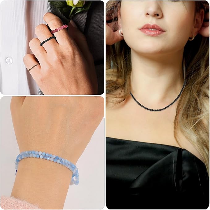 Song Xi 90pcs 4mm White Moonstone Faceted Round Loose Stone Beads for Bracelet Jewelry Making, DIY Christmas