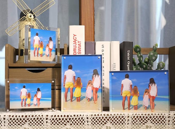 Meetu Acrylic Picture Frame 4x6,Clear Freestanding Double Sided 20mm Thickness Frameless Magnetic Photo Frames Desktop Display with Gift Box Package(1 Pack)